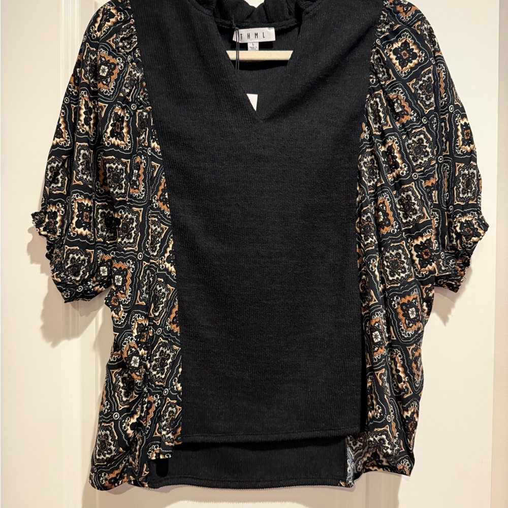 THML Black and Brown Patterned Blouse